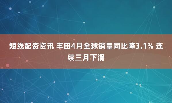 短线配资资讯 丰田4月全球销量同比降3.1% 连续三月下滑